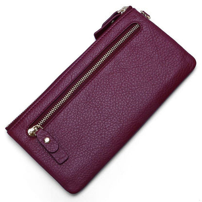 Women's First Layer Cowhide Clutch Leather Zipper Ladies Wallets