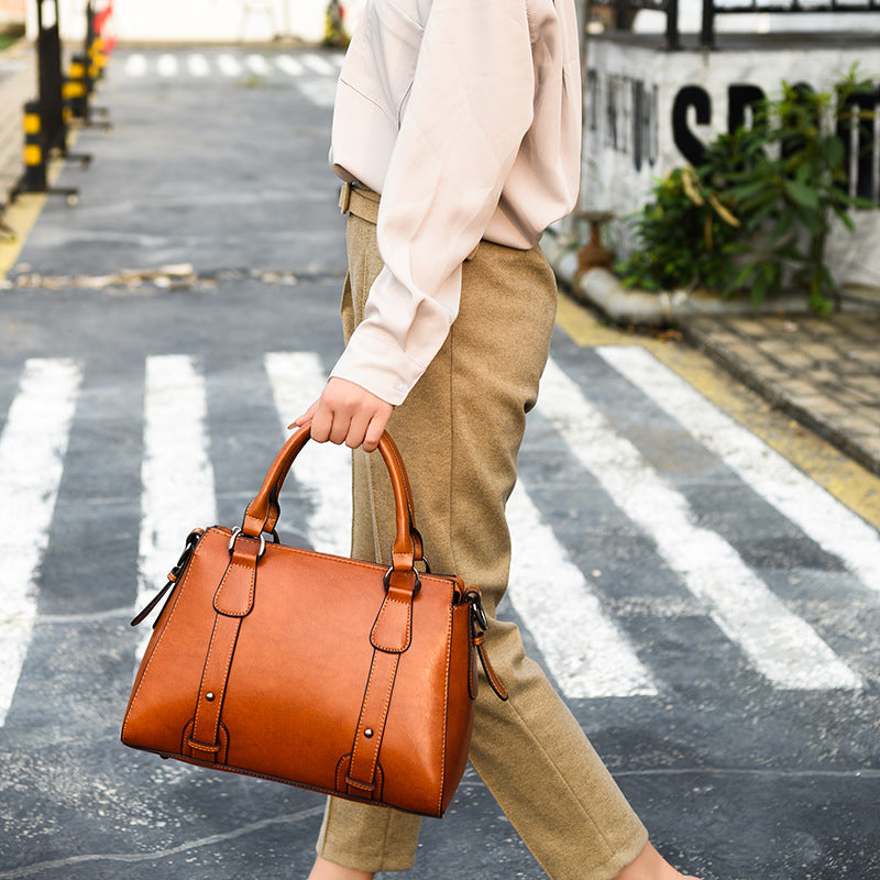 Slouchy Female Lady Genuine Leather Big Shoulder Bags