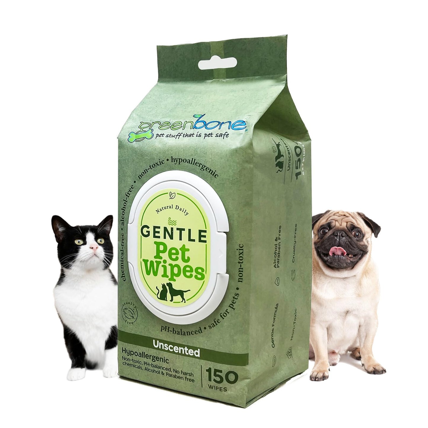 Greenbone Toallitas Suaves para Mascotas Sin Perfume 150 Toallitas