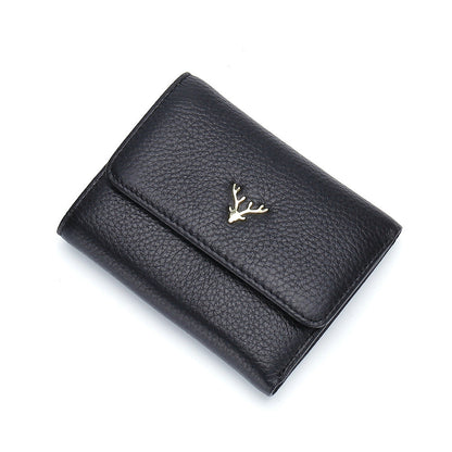Women's Short Three-fold First Layer Cowhide Simple Ladies Wallets