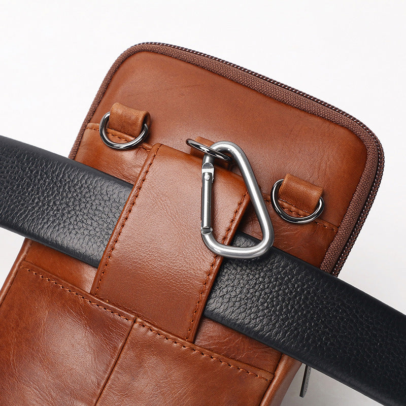 Men's Leather Mini Mobile Retro Cowhide Pannier Men's Waist Packs
