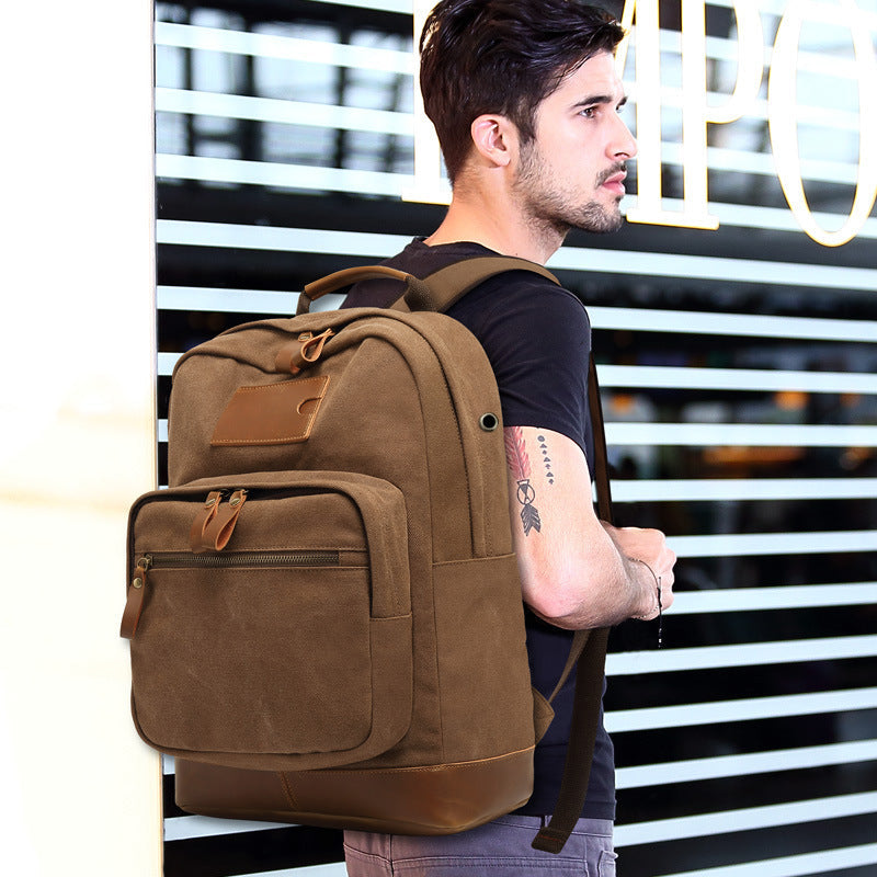 Men's Solid Color Large Capacity Leisure Korean Backpacks