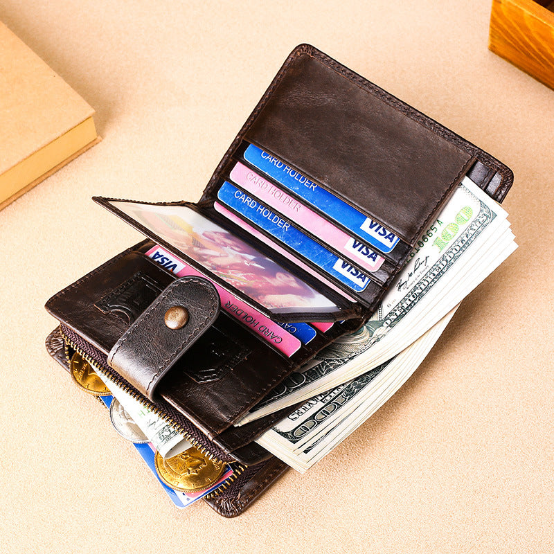 Leather For Man Oil Wax Plain Men's Wallets