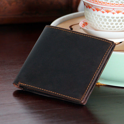 Men's Short Genuine Leather Horizontal Leisure Cowhide Simple Light Thin Men's Wallets