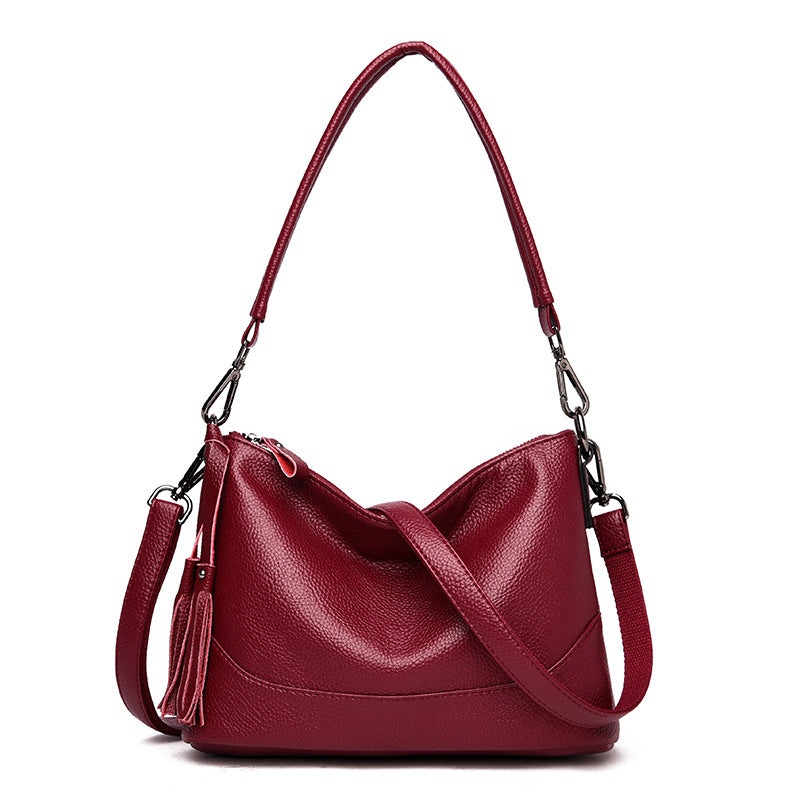 Women's Comfortable Leather Tassel Simple Portable Shoulder Bags