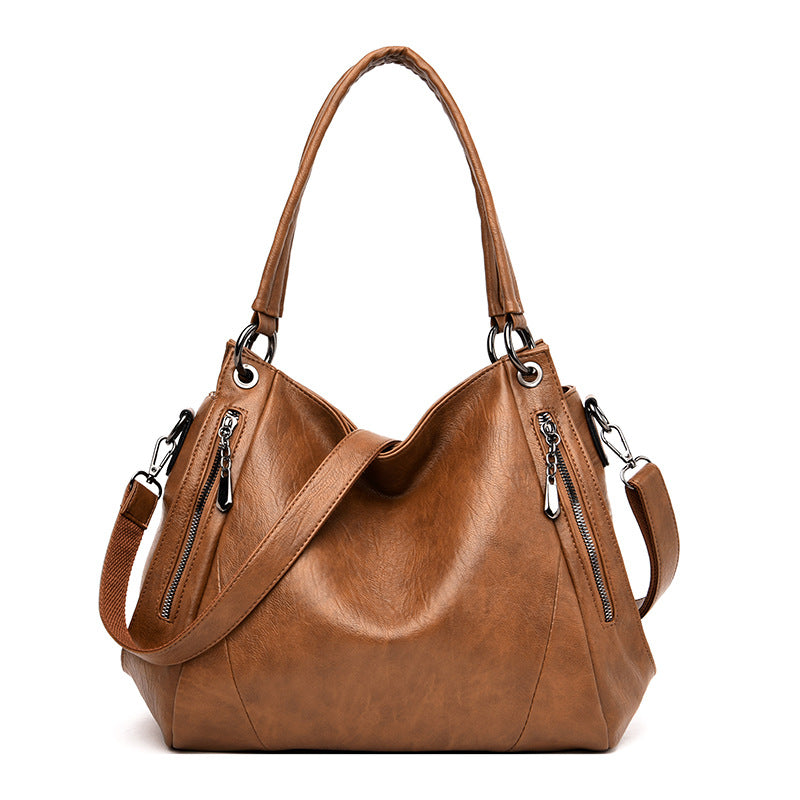 Women's Large Simple Soft Leather Mom Fashion Shoulder Bags