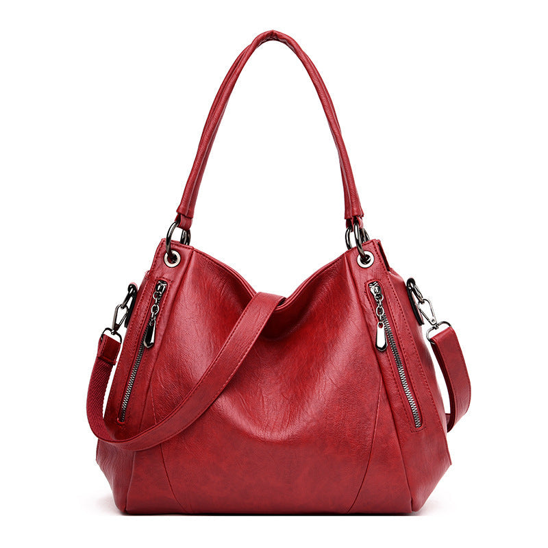 Women's Large Simple Soft Leather Mom Fashion Shoulder Bags