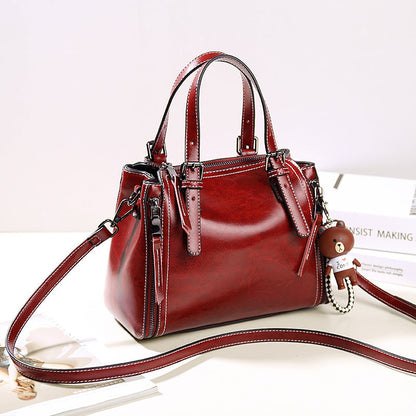Women's Fashionable Korean Portable Oil Wax Leather Handbags