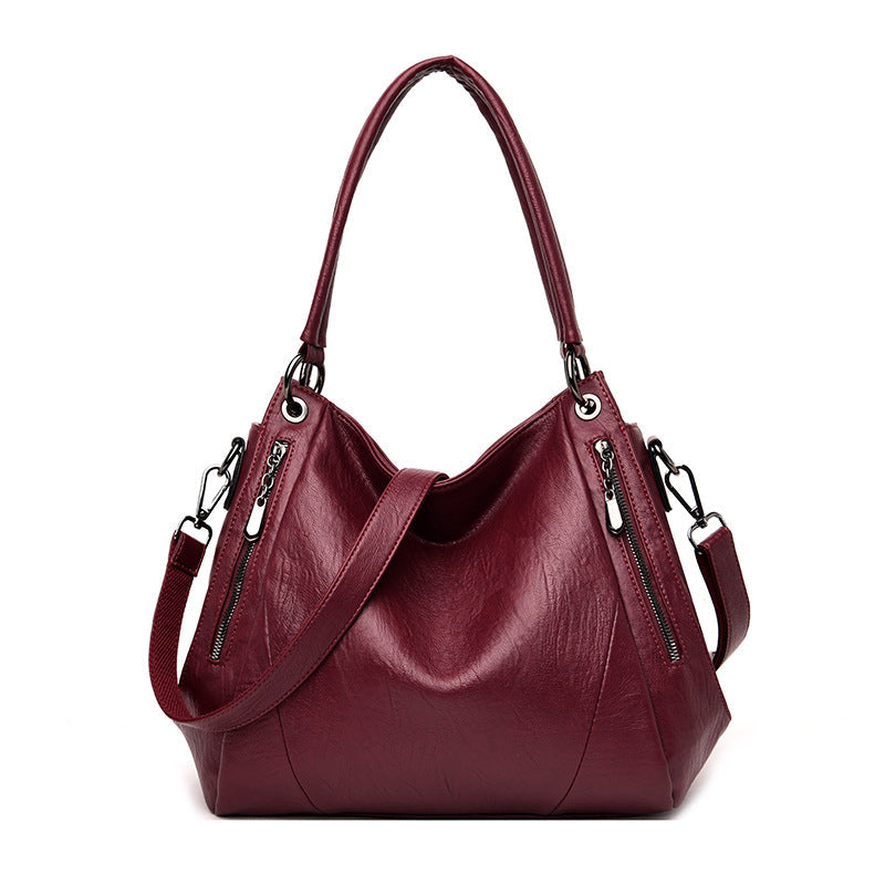 Women's Large Simple Soft Leather Mom Fashion Shoulder Bags