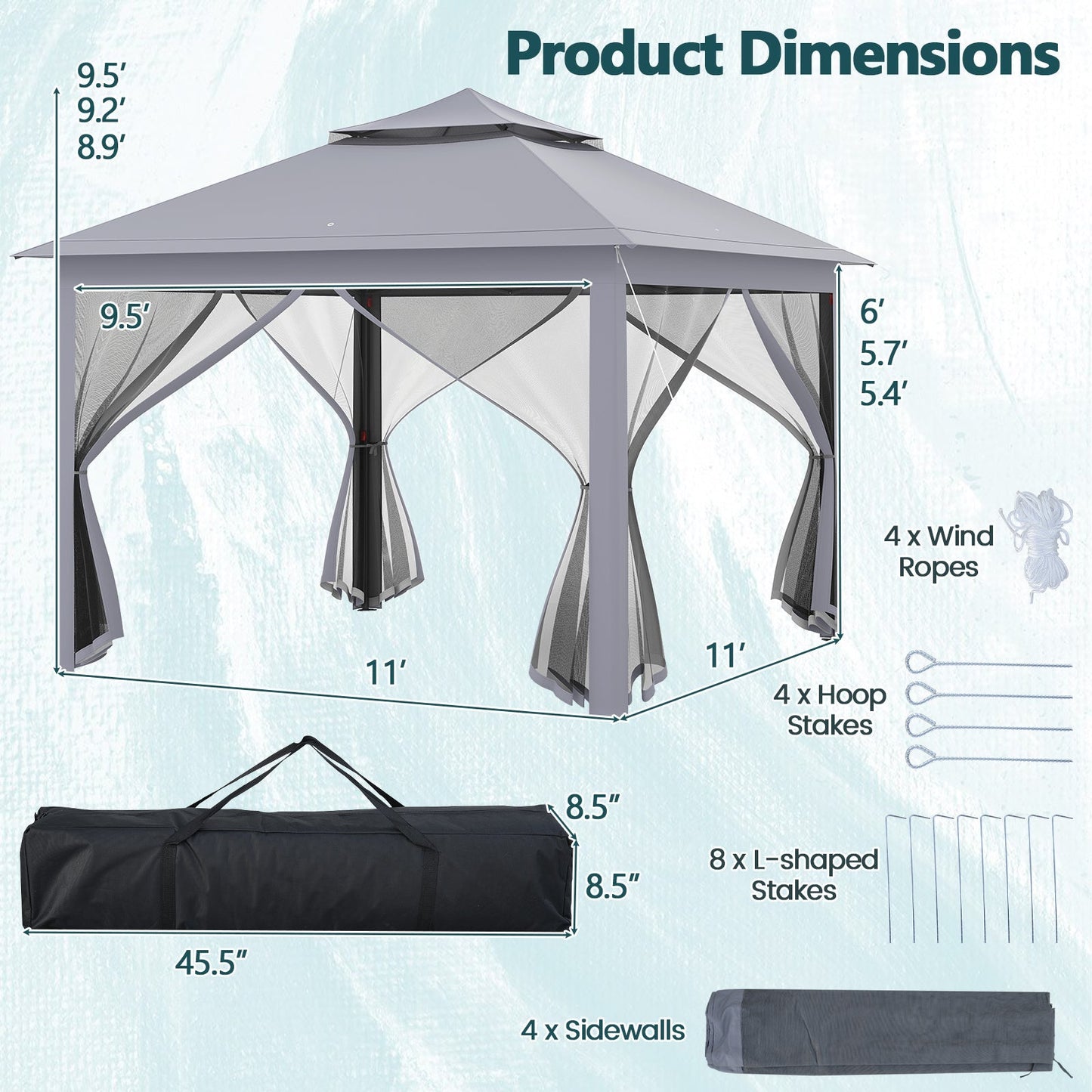 11 x 11 Feet 2-Tier Pop-Up Gazebo Tent Portable Canopy Shelter Carry Bag Mesh