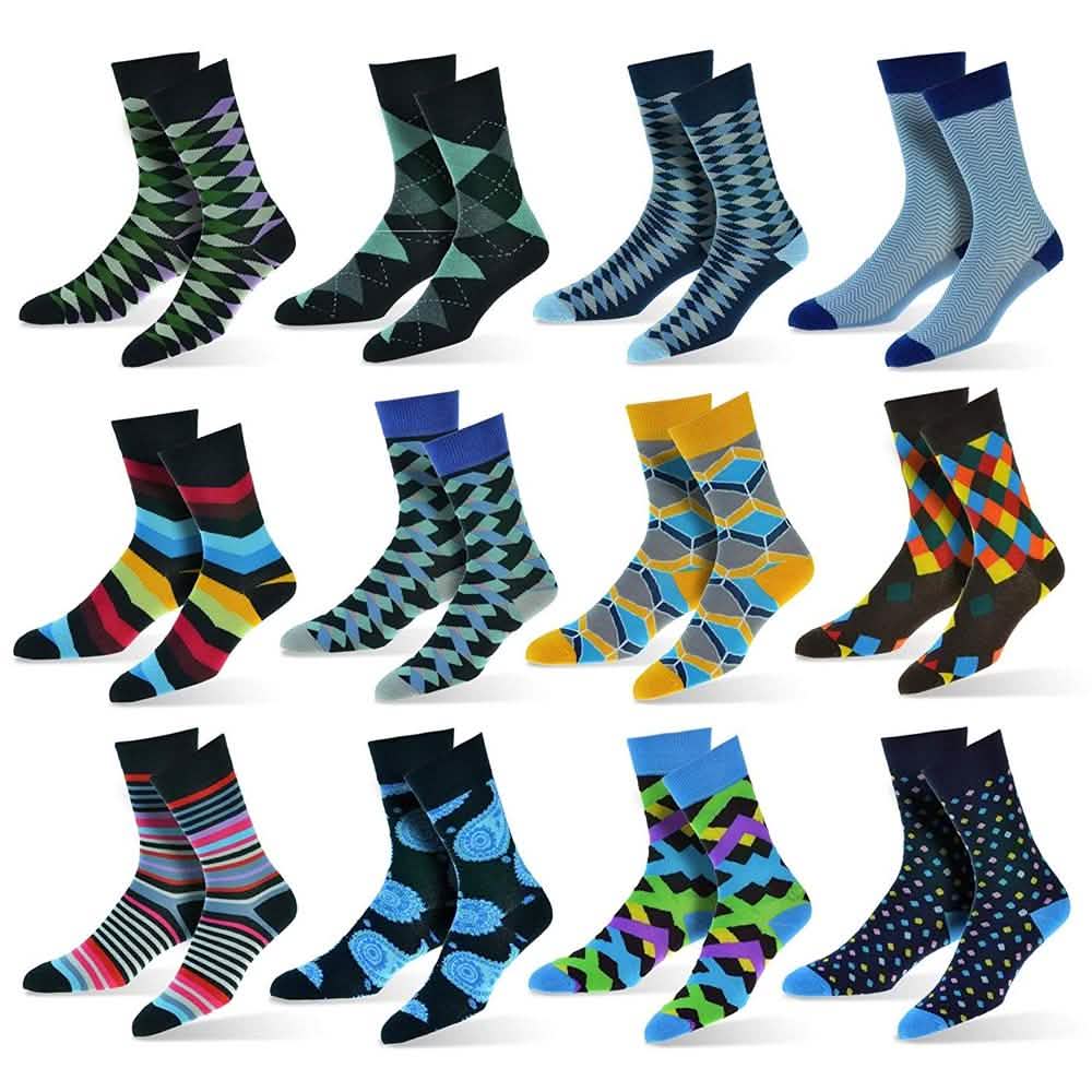 Paquete de 12: Calcetines de algodón para hombre con diseños de moda