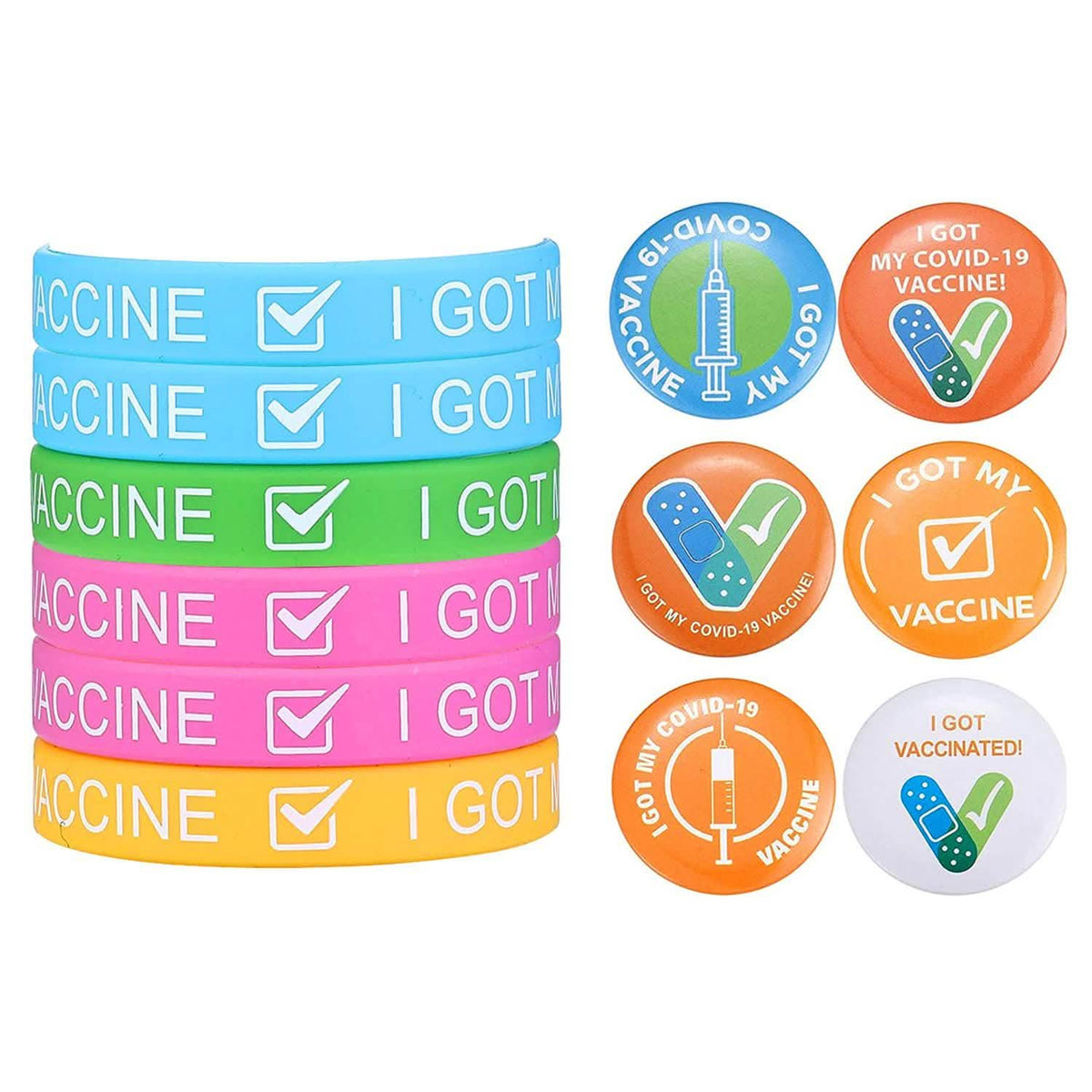 Paquete de 12: Brazaletes con insignias de "Ya me vacuné contra el COVID-19"