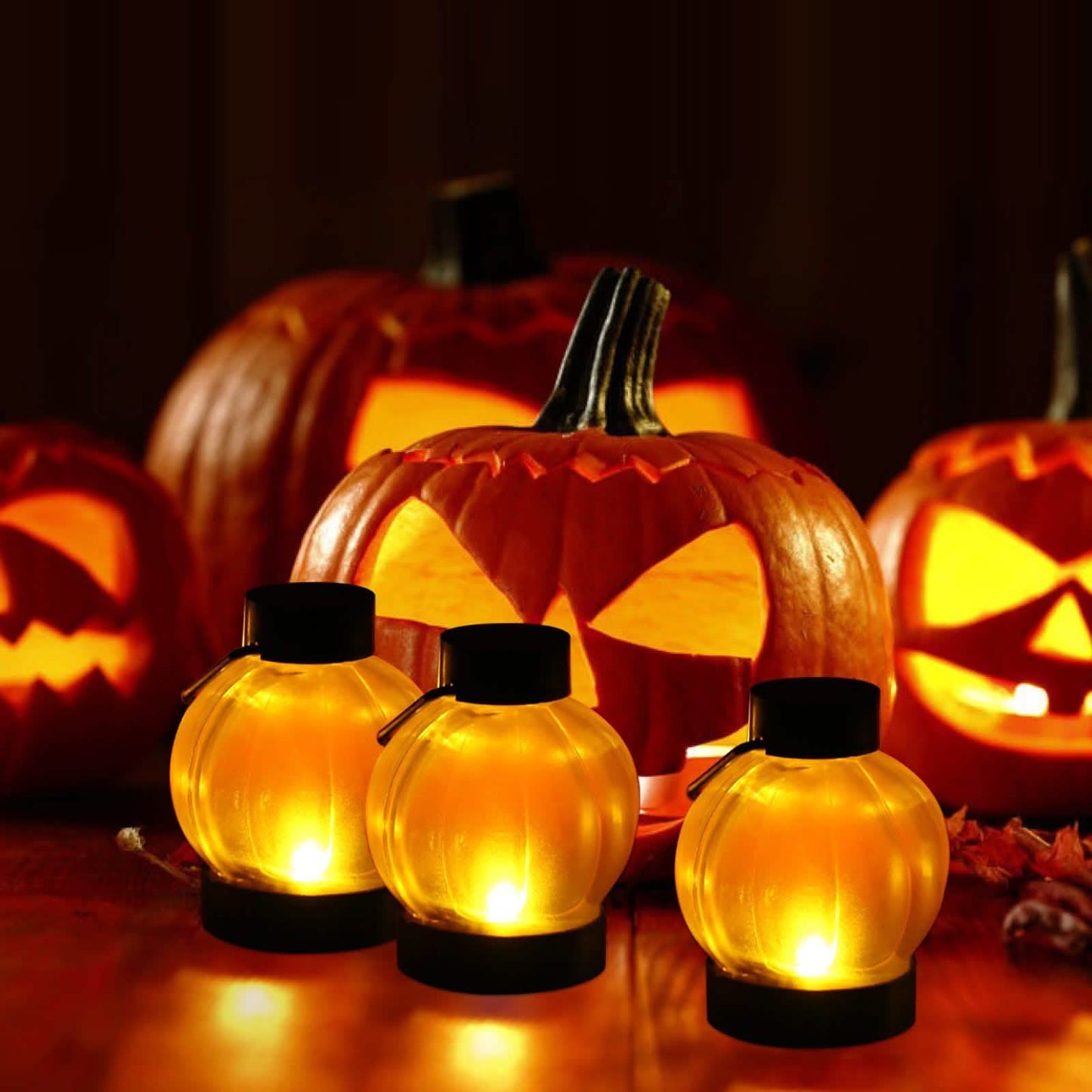 Paquete de 12: velas LED sin humo con forma de calabaza