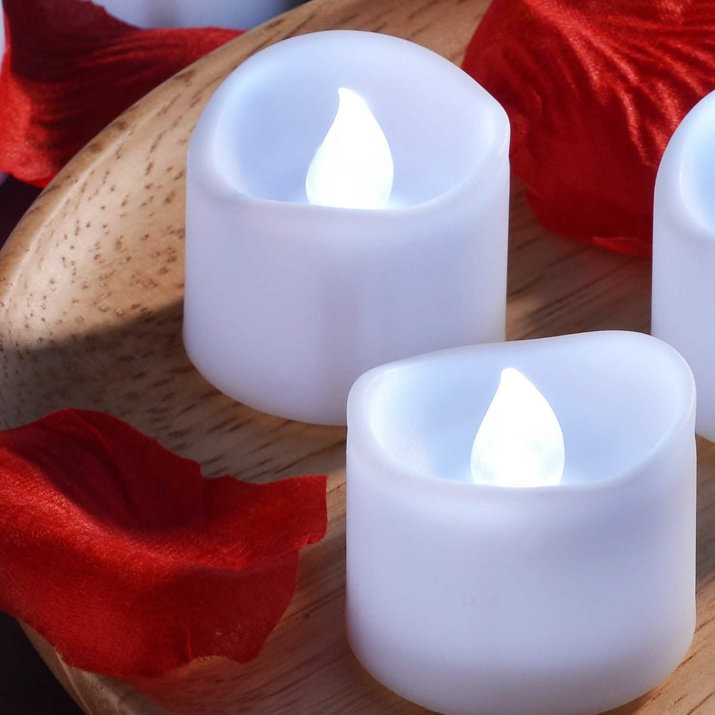 Juego de 12: Velas de té LED parpadeantes de luz blanca fría con temporizador