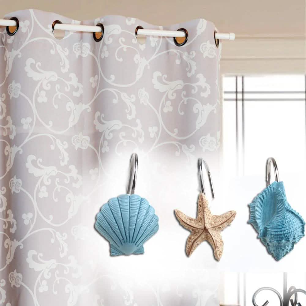 12 piezas: Ganchos para cortina de ducha con forma de concha de mar, para baño y playa