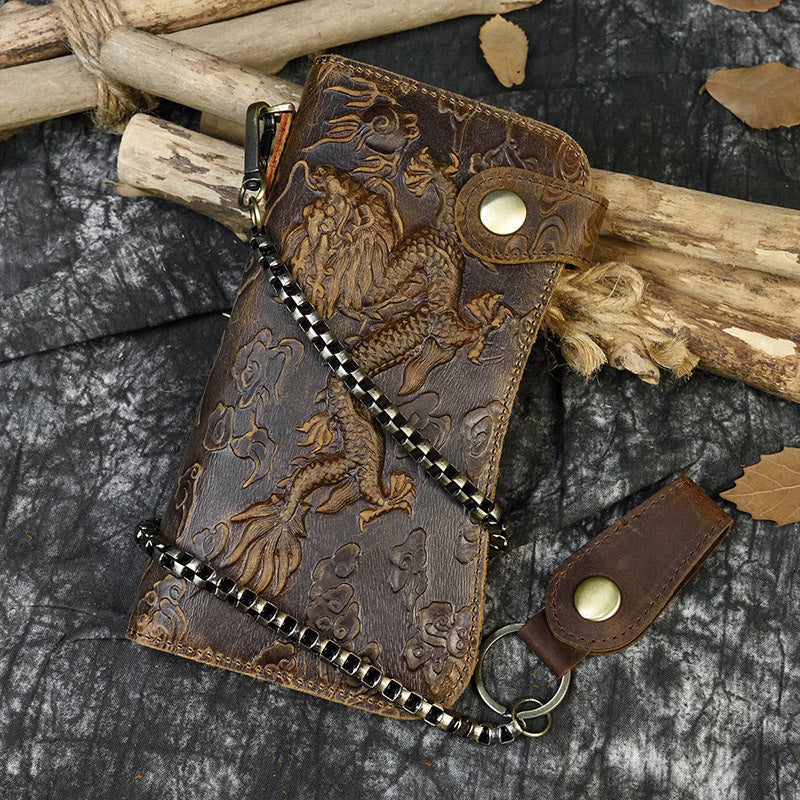 Men's Crazy Horse Leather Long Genuine Iron Men's Wallets