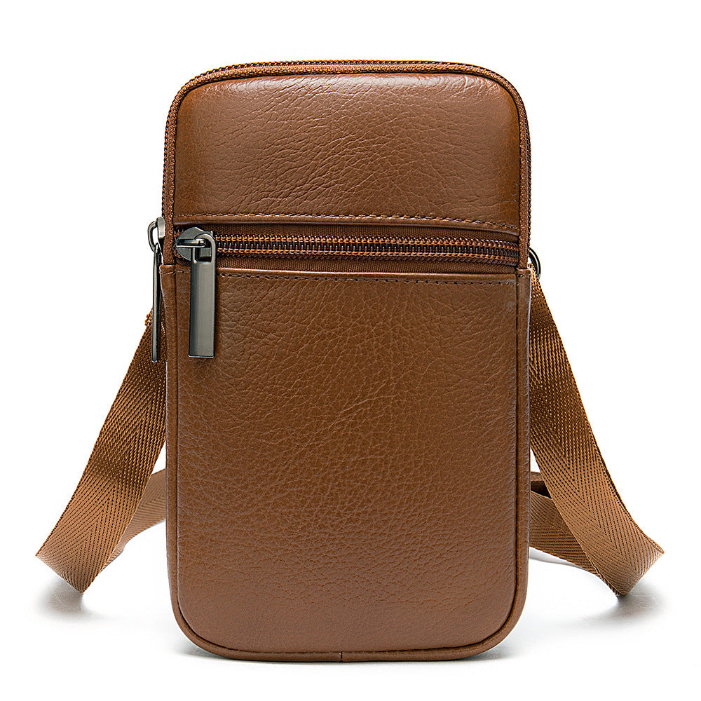 Men's First Layer Cowhide Lightweight Vertical Mobile Men's Waist Packs