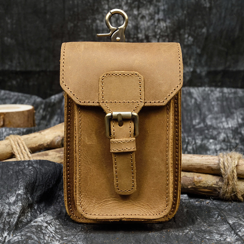 Men's Beautiful Leather Crazy Horse Across Men's Waist Packs