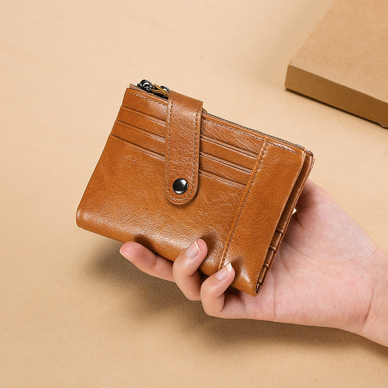 Men's Leather Double Zip Short Cowhide Clutch Men's Wallets