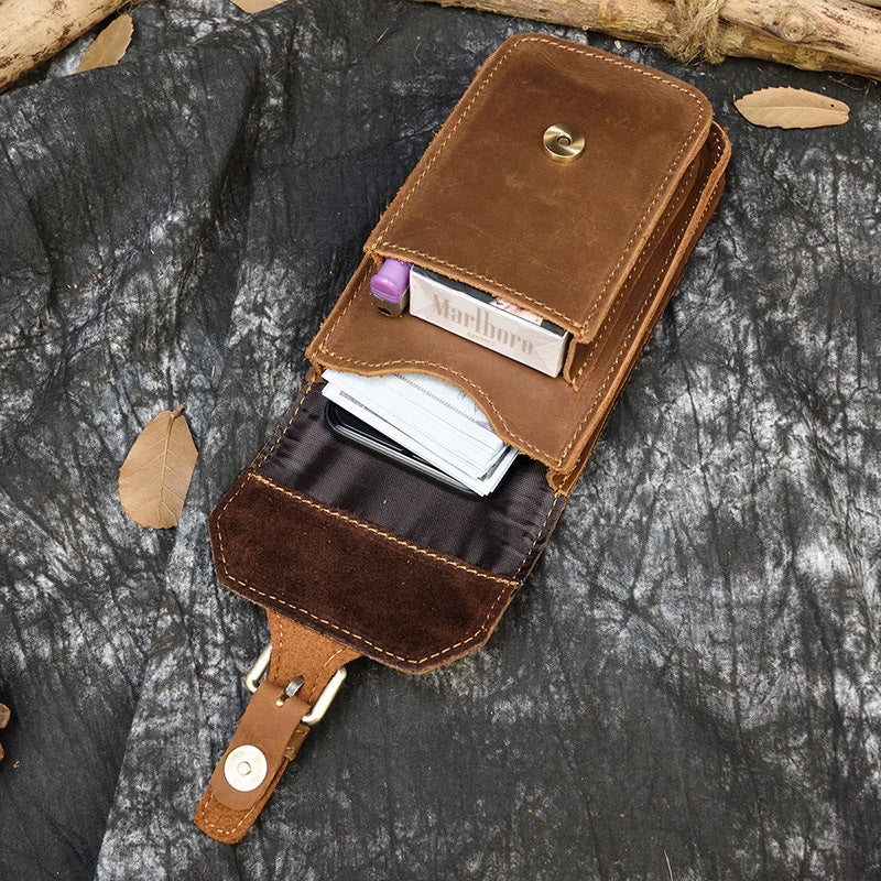 Men's Beautiful Leather Crazy Horse Across Men's Waist Packs