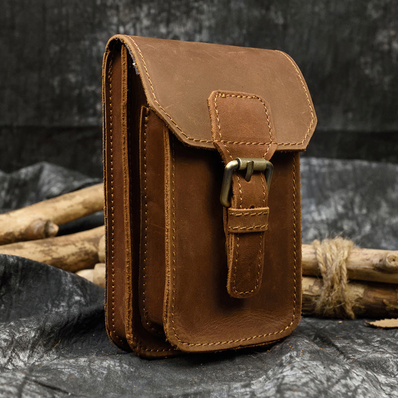 Men's Beautiful Leather Crazy Horse Across Men's Waist Packs