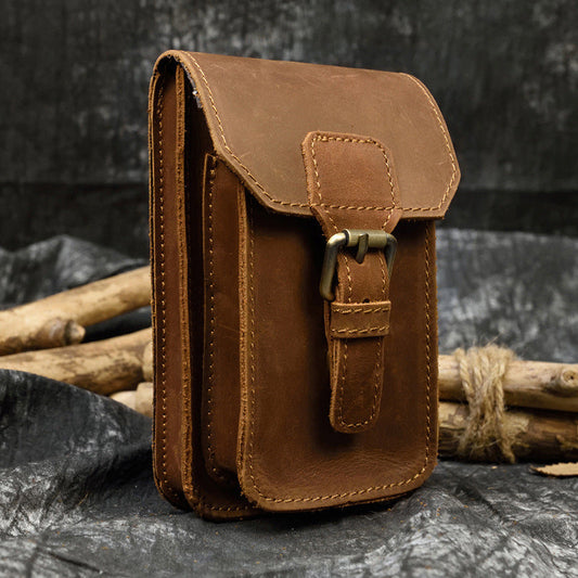 Men's Beautiful Leather Crazy Horse Across Men's Waist Packs