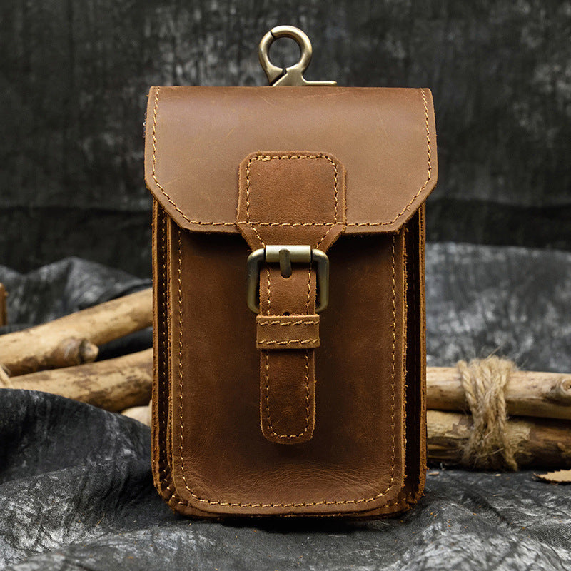 Men's Beautiful Leather Crazy Horse Across Men's Waist Packs