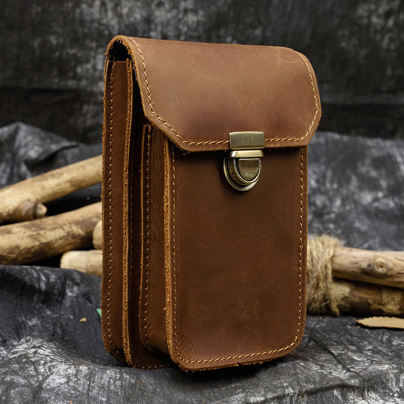 Men's Retro Crazy Horse Leather Mini First Men's Waist Packs