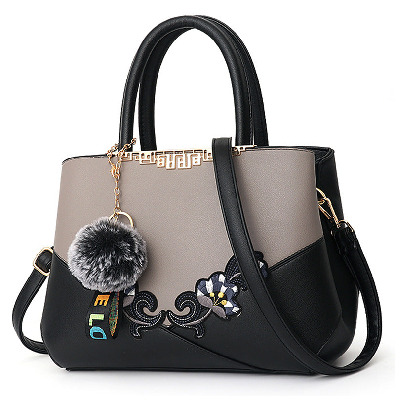 Women's Big Korean Contrast Color Fur Ball Shoulder Bags