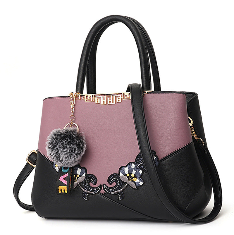 Women's Big Korean Contrast Color Fur Ball Shoulder Bags