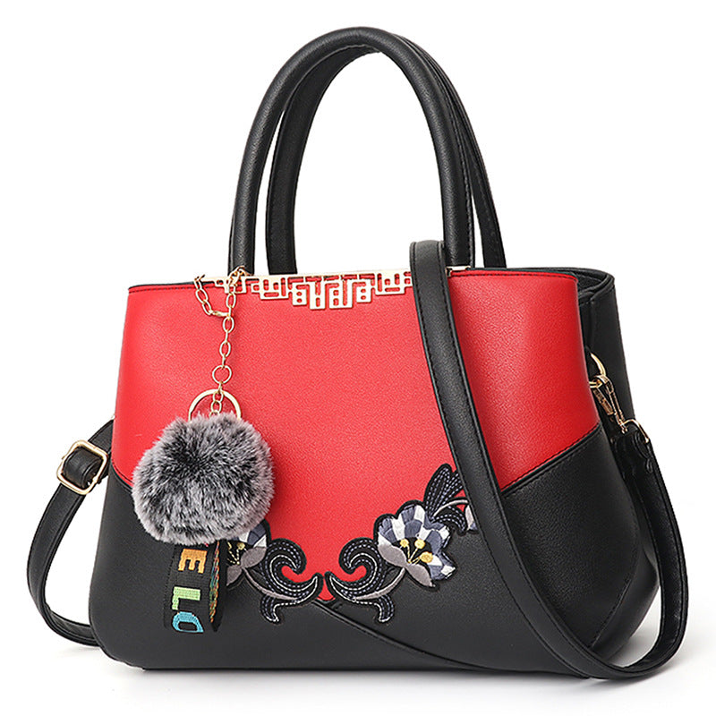 Women's Big Korean Contrast Color Fur Ball Shoulder Bags