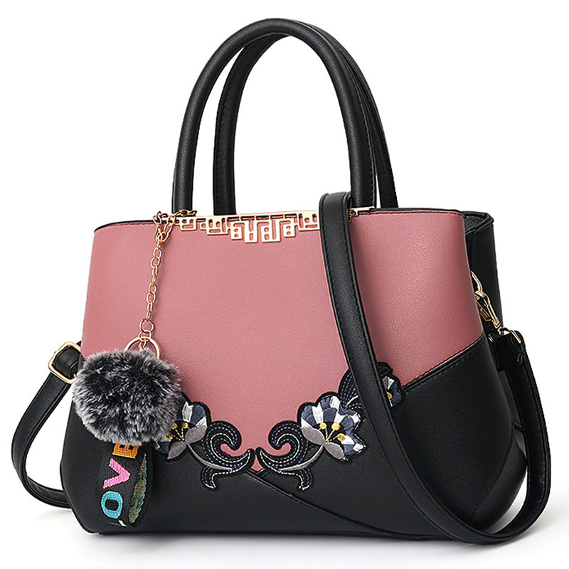 Women's Big Korean Contrast Color Fur Ball Shoulder Bags