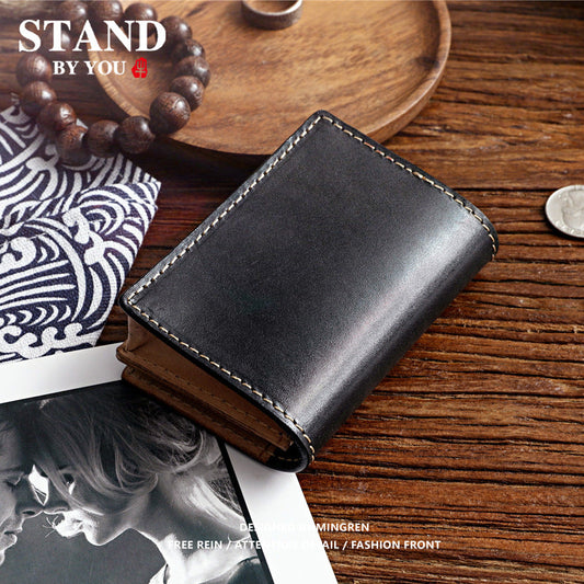 Women's & Men's Retro Hand Vegetable Cattlehide Large Capacity Leather Card Holder
