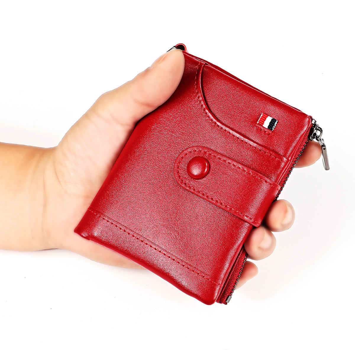 Men's Double Zipper Genuine Leather Retro Cowhide Men's Wallets