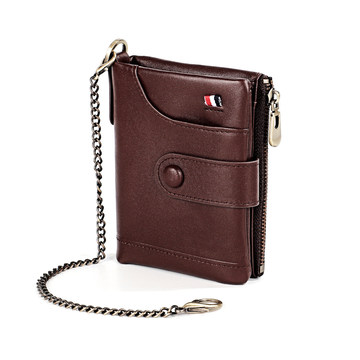 Men's Double Zipper Genuine Leather Retro Cowhide Men's Wallets