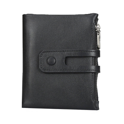 Men's Leather Fashion Short Double Zipper Large Men's Wallets