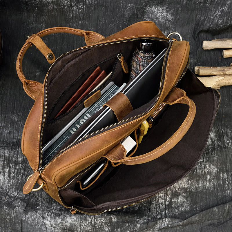 Men's Retro Genuine Leather Commuter Crazy Horse Men's Handbags