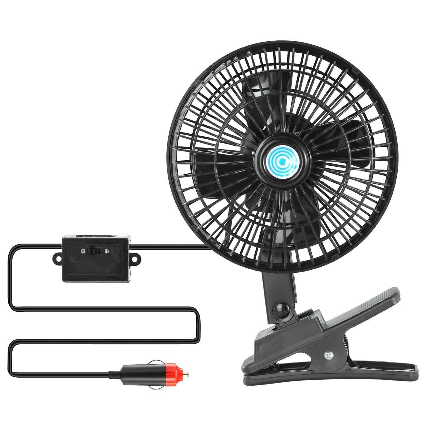 Ventilador oscilante de 12 V para coche con clip de refrigeración de 2 velocidades y rotación de 120°.