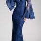 Cinderella Divine 13112 Cold Shoulder Long Sheath Dress Trumpet Bell Sleeves