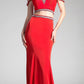 Cinderella Divine 13114A Cold-Shoulder Crop Top Two-Piece Long Dress