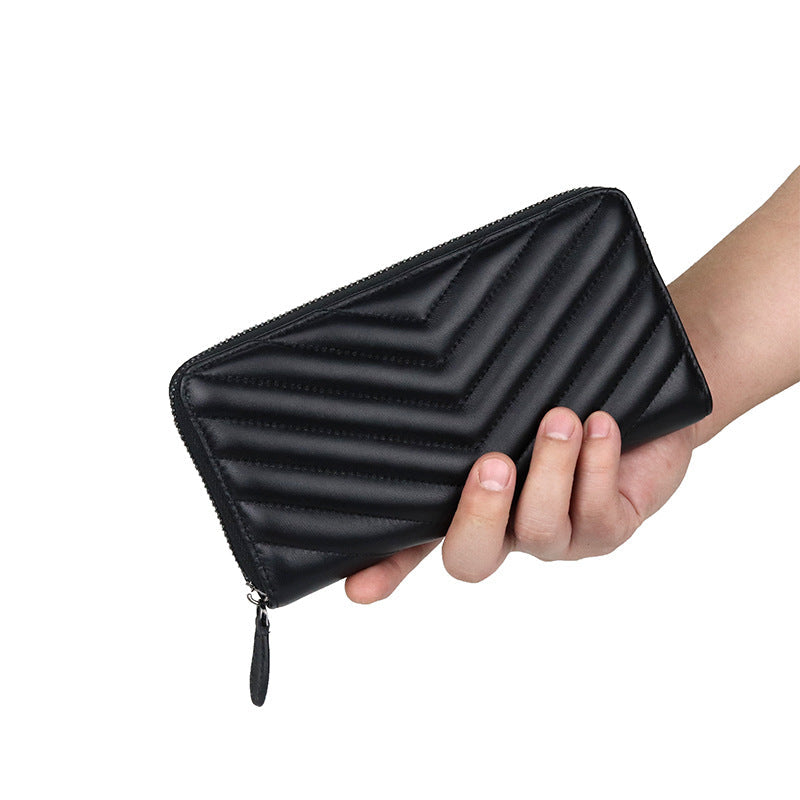 Women's Long Rhombus Zipper Fashion Clutch Leather Ladies Wallets