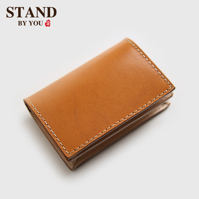 Women's & Men's Retro Hand Vegetable Cattlehide Large Capacity Leather Card Holder