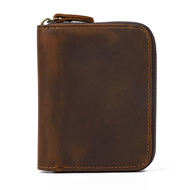 Men's Hot Leather Crazy Horse Zipper Short Ladies Wallets