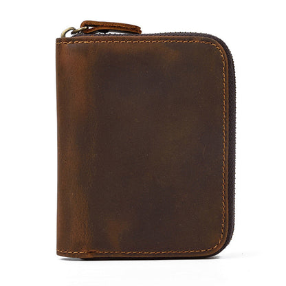 Men's Hot Leather Crazy Horse Zipper Short Ladies Wallets