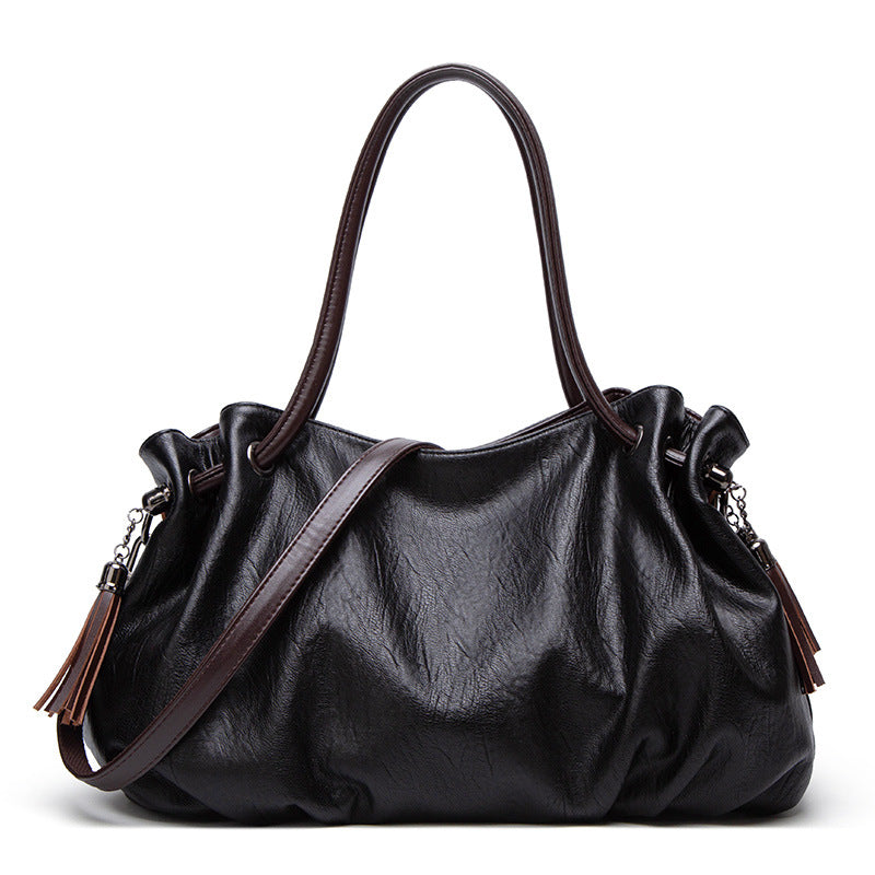 Women's Capacity Portable Big Soft Leather Simple Sheep Shoulder Bags