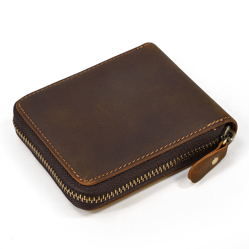 Men's Hot Leather Crazy Horse Zipper Short Ladies Wallets