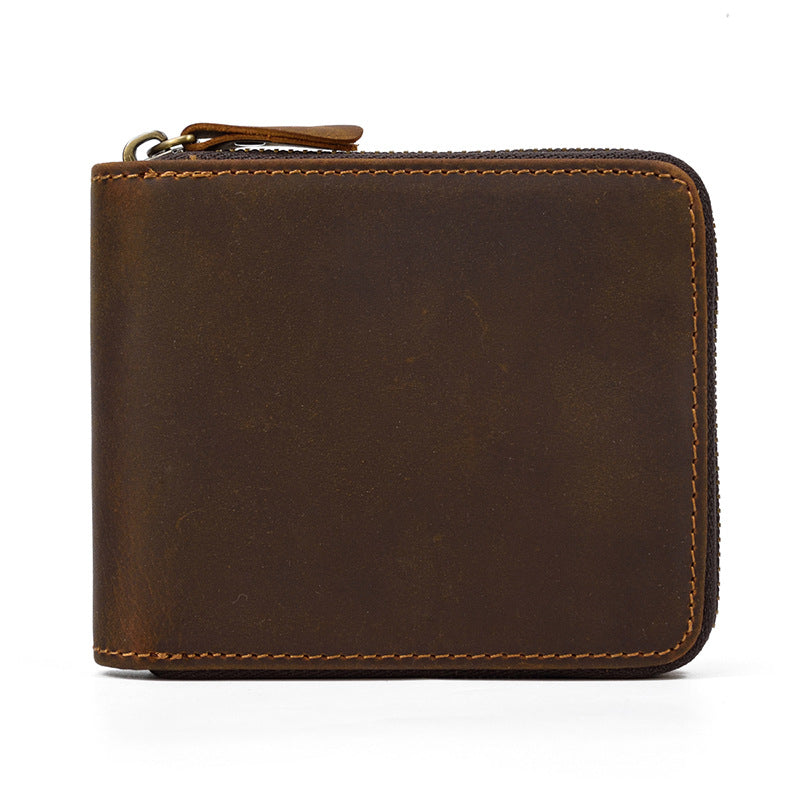 Men's Hot Leather Crazy Horse Zipper Short Ladies Wallets