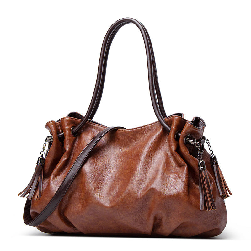 Women's Capacity Portable Big Soft Leather Simple Sheep Shoulder Bags