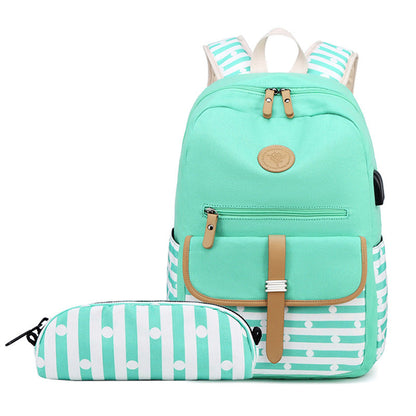 Women's Canvas Striped Printing Female Korean High Backpacks