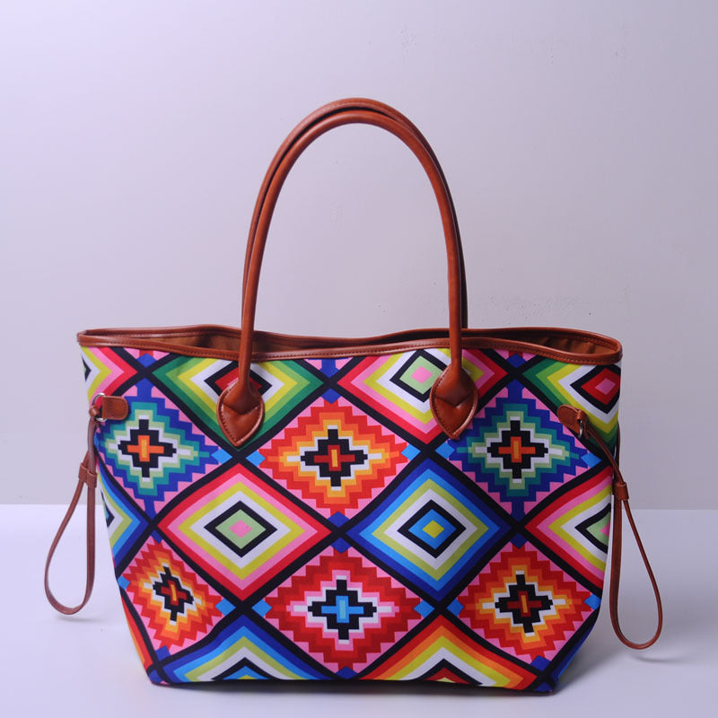 Women's Large Capacity Totes Striped Embossed Flower Shoulder Bags